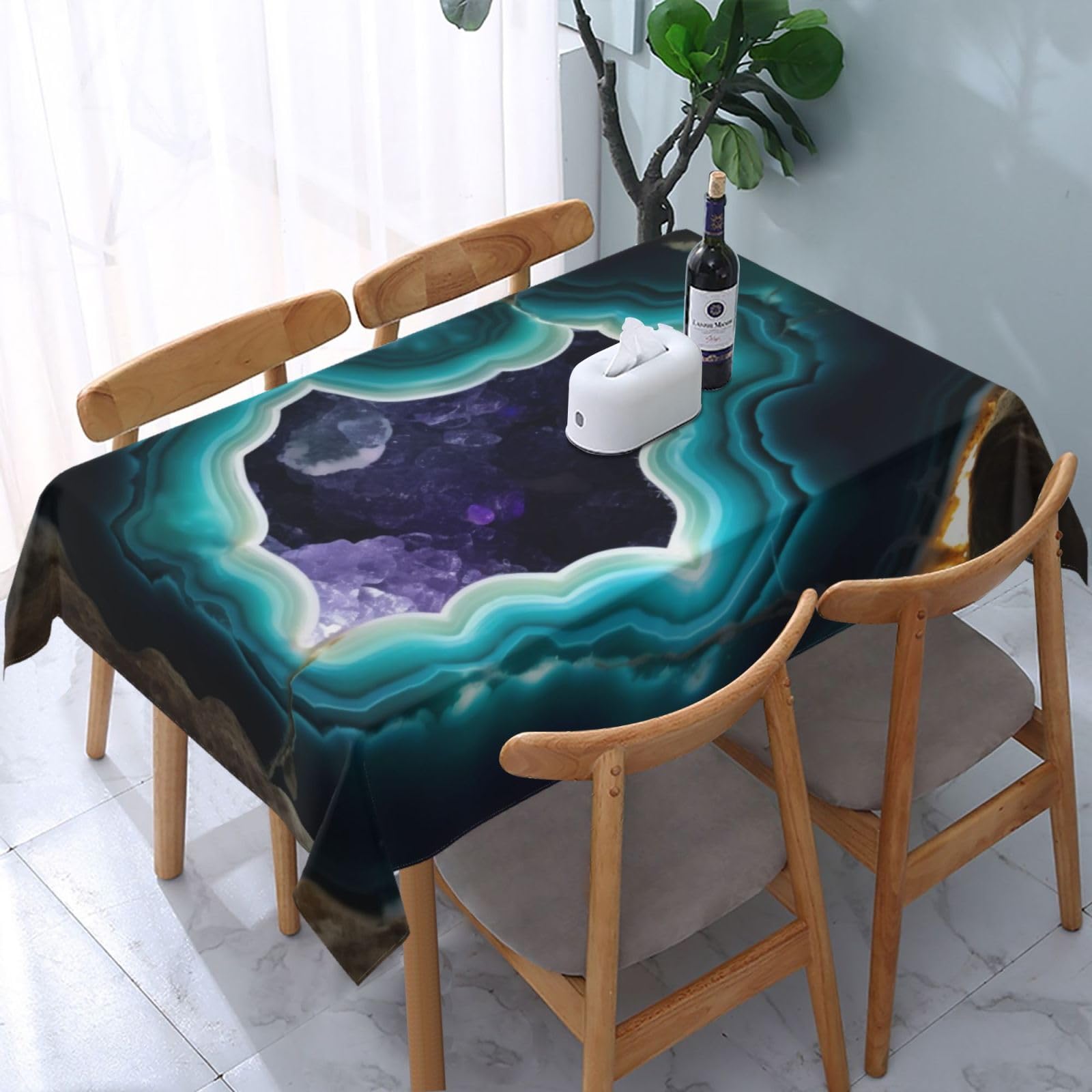 WPKJU Teal Agate Printed Tablecloth Water Resistant Table Cover Washable Rectangle Table Cloth for Tables 54x72 in