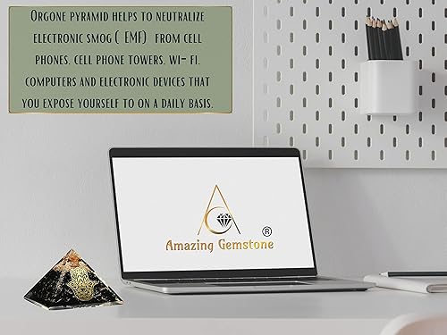 Miniatura 5 de Amazing Gemstone Cristal grande de pirámide de orgón de turmalina negra, pirámide de orgonita de ojo malvado de mano de Hamsa, curación de energía
