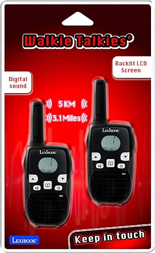 LEXIBOOK TW41 Walkie-Talkie Digitali  Pezzi  Schermo LCD  Portata Fino 5km  Clip per Cintura  Plastica  Nero