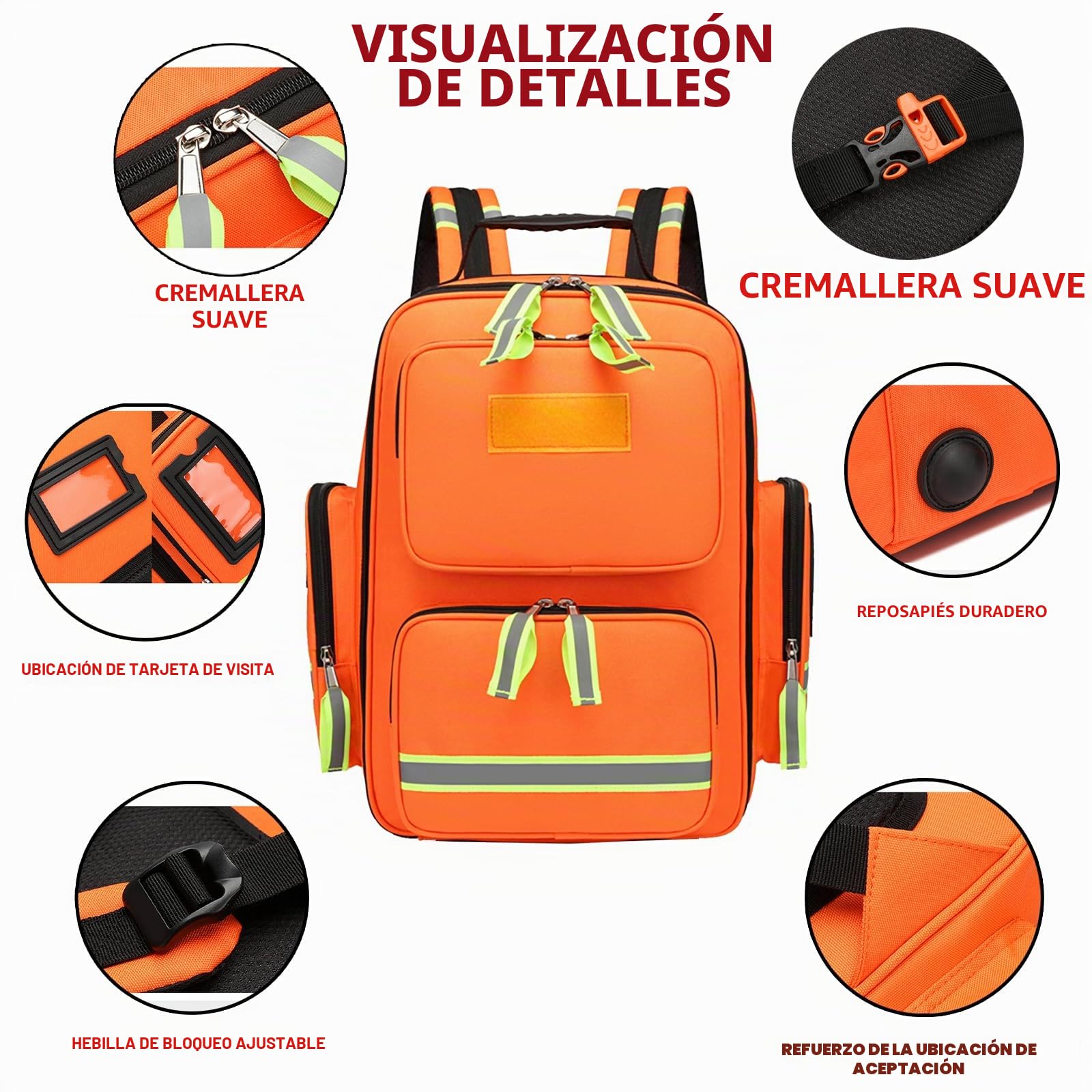 Mochila de emergencia para traumatismos, bolsa de primeros auxilios con reflectante, gran capacidad, mochila médica de primeros auxilios, para camping, ciclismo, excursiones, guardería