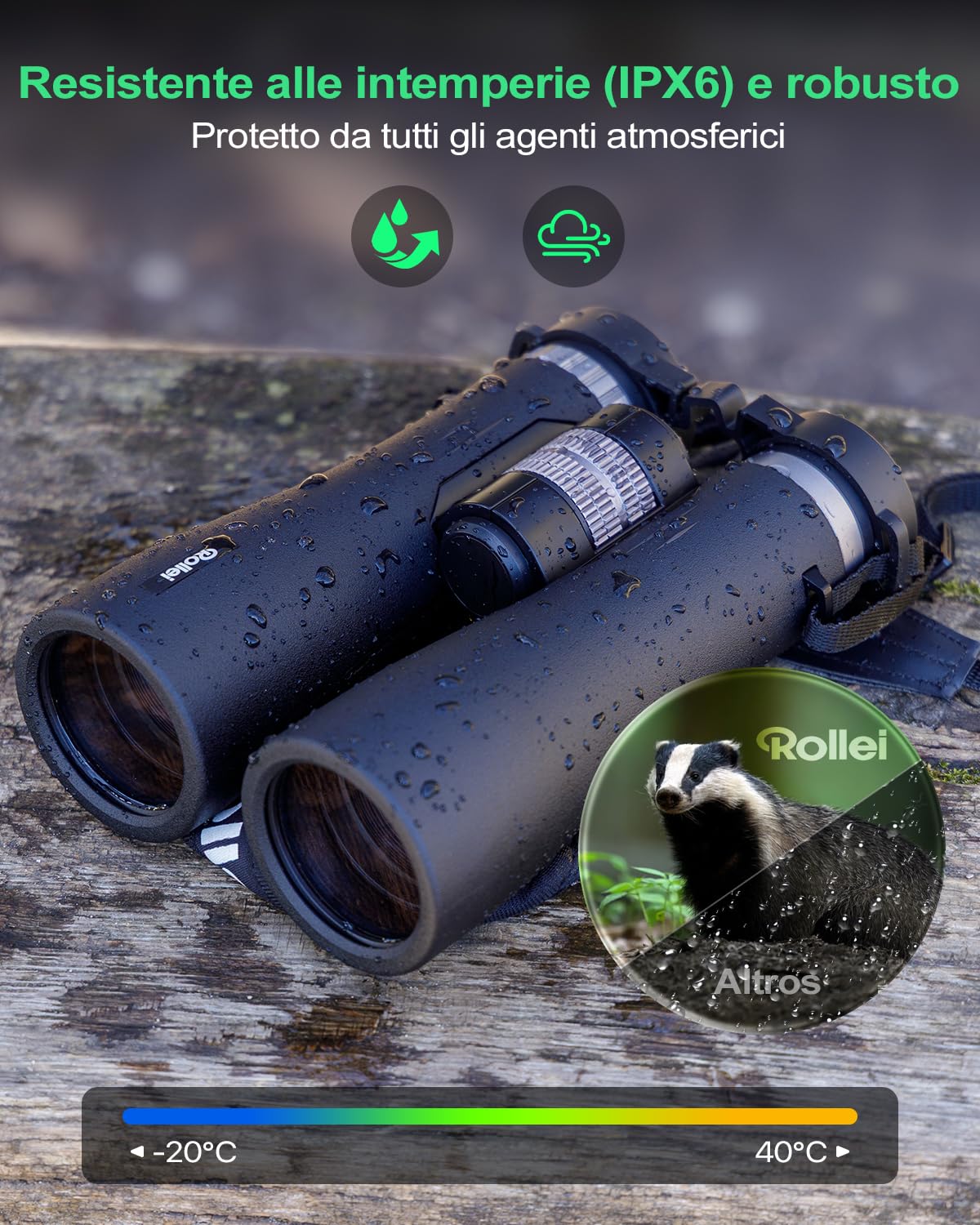 Binocolo Professionale 12x50 Pro Rollei Binocular Potenti per Adulti con Ingrandimento 12x e Lenti FMC Resistente IPX6 Binocolo per Hobbisti Birdwatching Caccia Escursionismo e Sightseeing