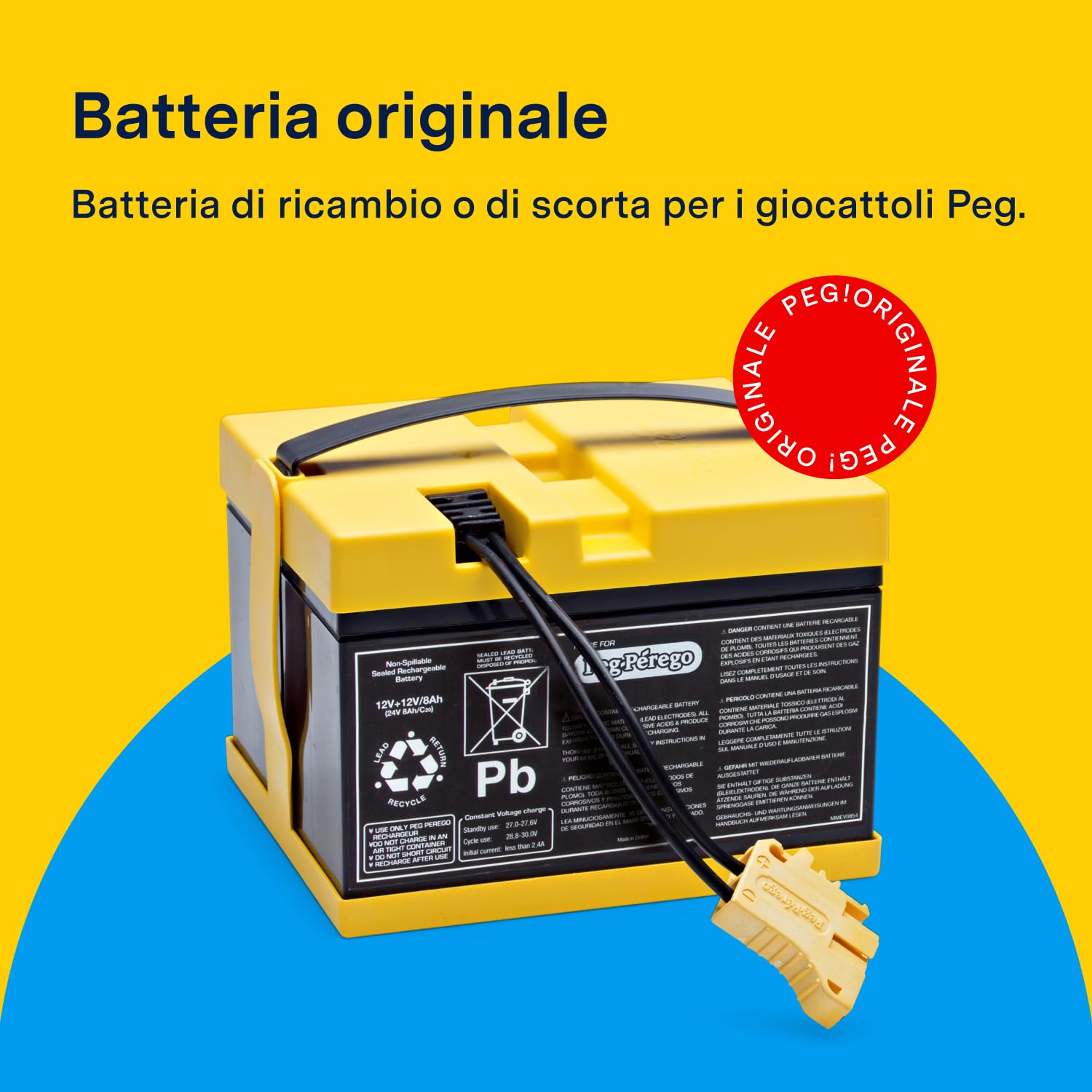 PEG Batteria 24V/8Ah - Ricambio Originale Ricaricabile per Veicoli Elettrici Peg Perego