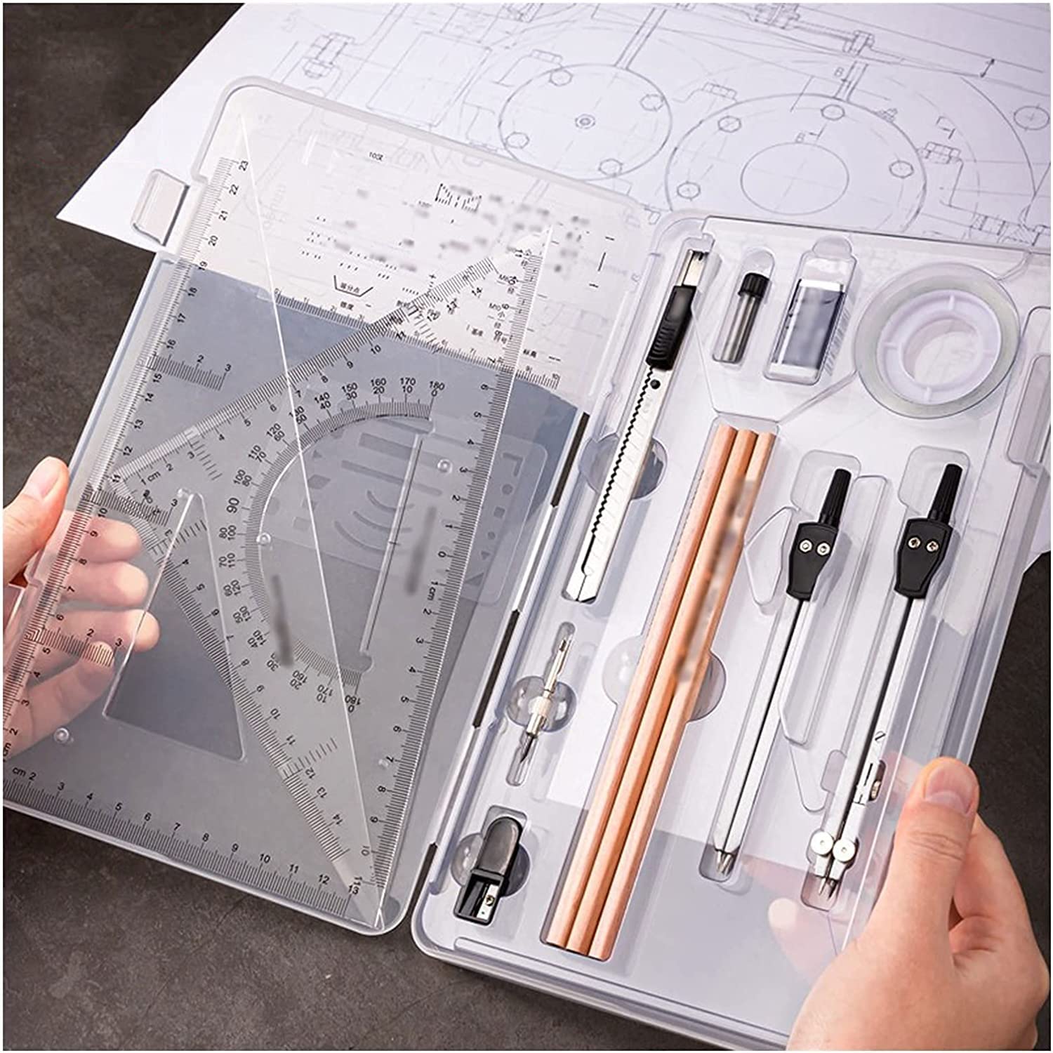 AKAZI 16-teiliges Kompass-Set Mathematik-Geometrie-Werkzeug-Set mit Bleiminen Winkelmesser-Set Ideal für Schule, Zuhause und Büro Geometrie-Set