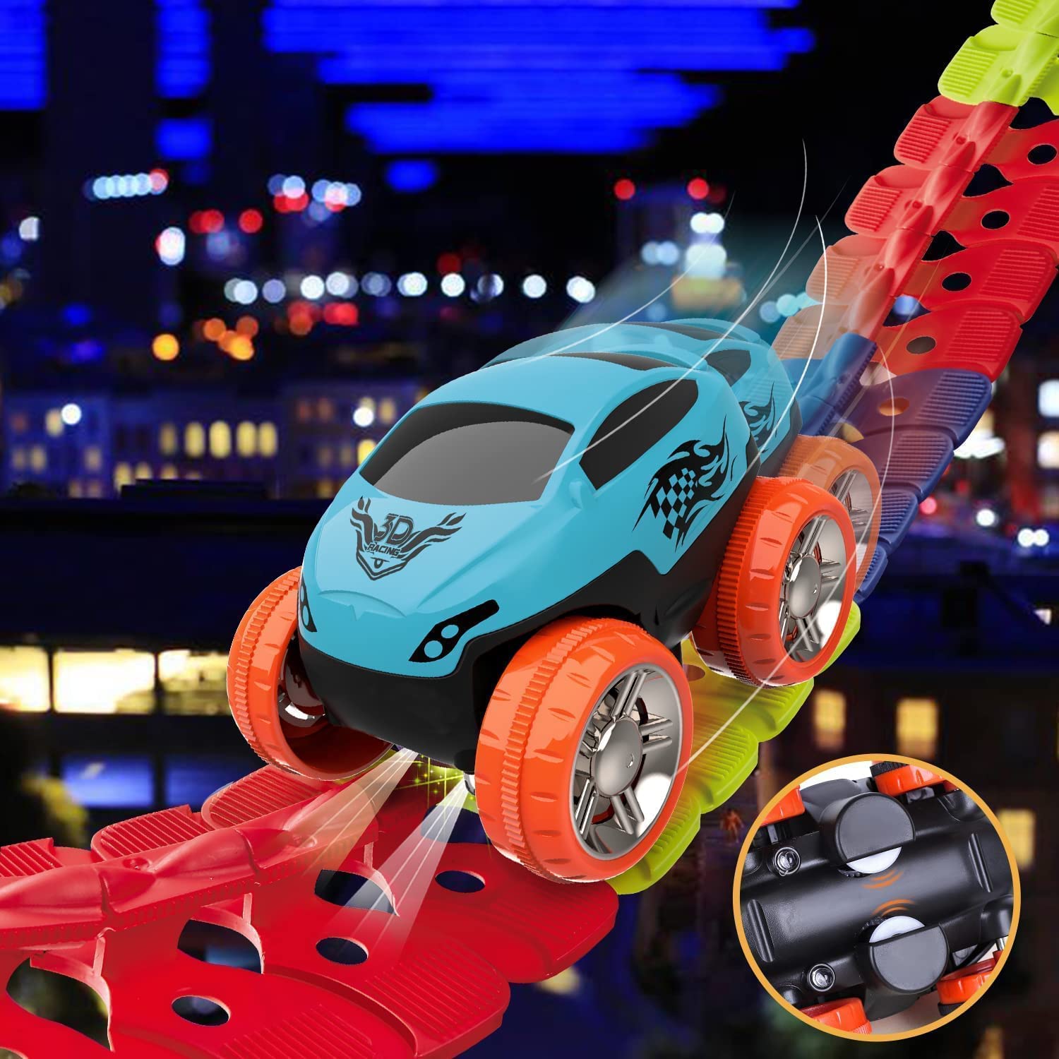 Pista Macchinine per Bambini, Giochi Bambini 2 Anni con 138 Pezzi Pista Macchinine e 2 Glow CarsMacchinine, Giocattolo per Bambino 2 3 4 5 6 Anni