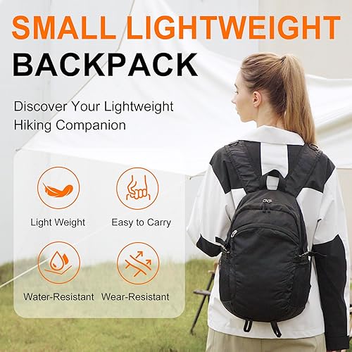 Miniatura 2 de Mochila de senderismo pequeña de viaje, ligera, plegable, resistente al agua, 15 litros, para viajes, mujeres, hombres, campamento (negro)