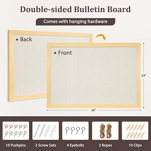 Vista 106 de DOLLAR BOSS - Tablero de corcho negro con lino de doble cara de 16 x 12 pulgadas, para paredes, marco de madera, para colgar, tablero de corcho