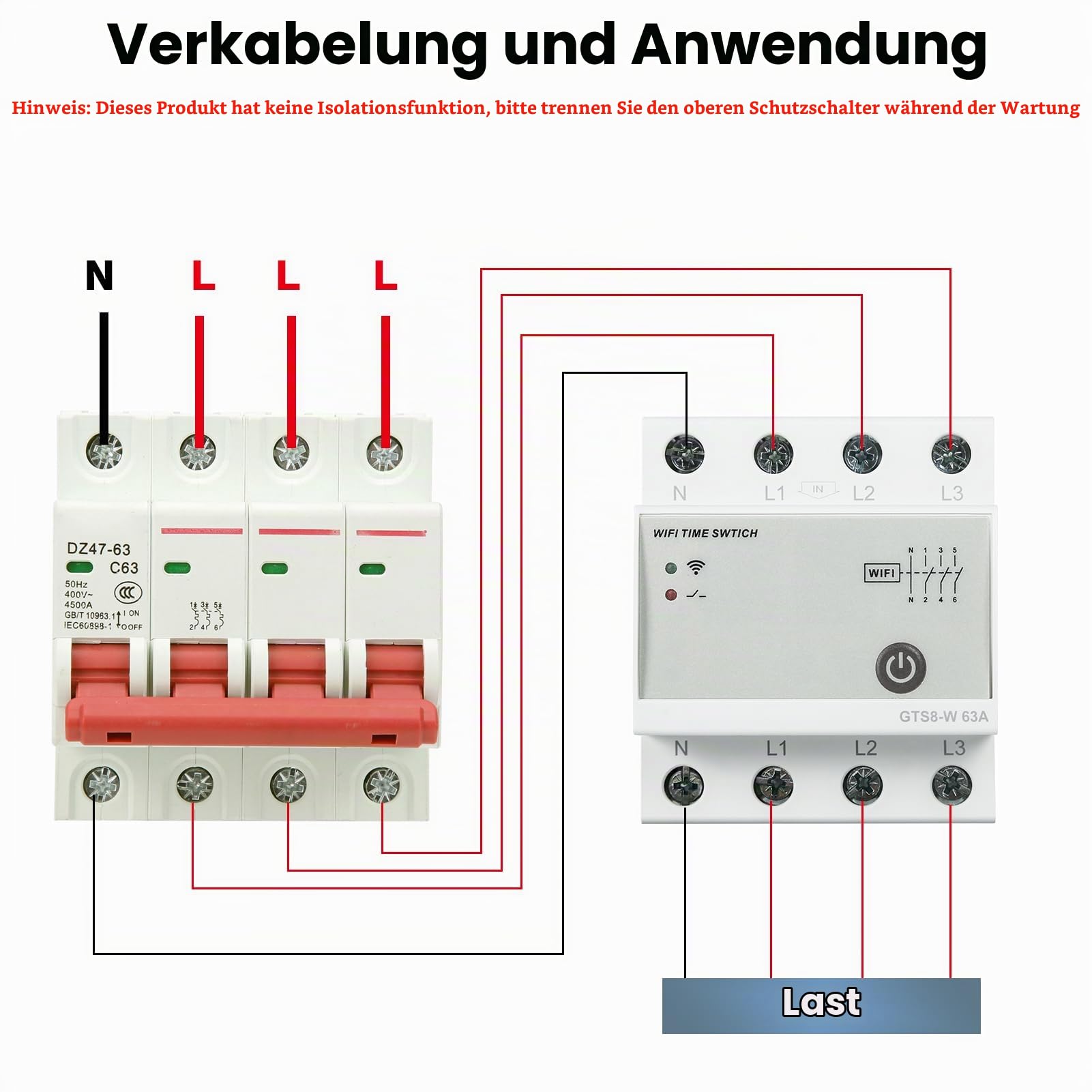 Zeitschaltuhr WLAN Smart Zeitschaltuhr Tuya App Gesteuert Intelligente Zeitschaltuhr 230V Smart Life Geräte GTS8-W(4P 63A top Feed).