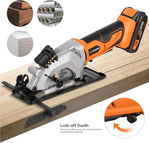 Miniatura 8 de Sierra circular, mini sierra circular de 4-12 pulgadas inalámbrica con batería de 2.0 A, sierra de potencia con guía láser, 3400 RPM, corte máximo