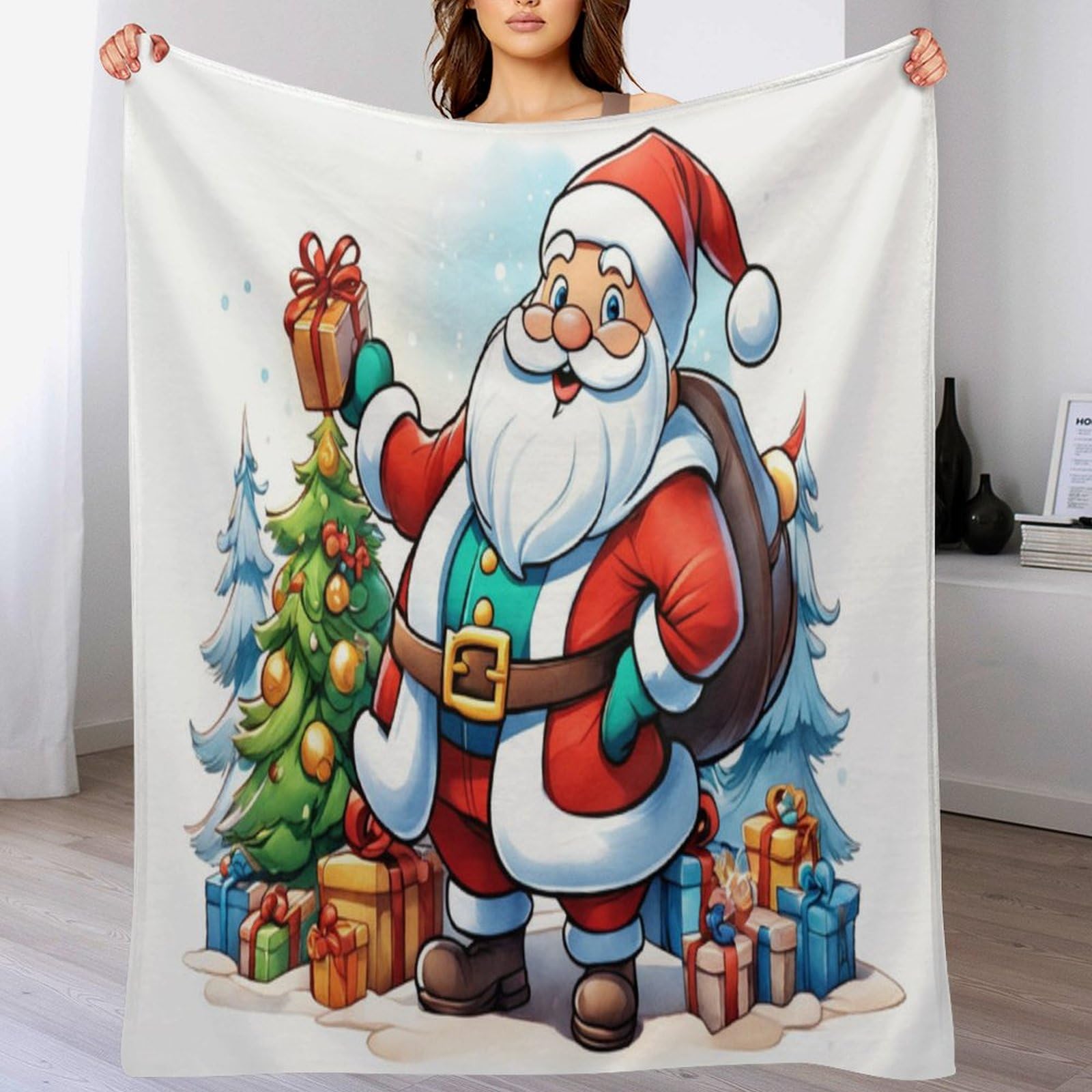 Couverture Polaire Flannel Père Noël Lit Canapé Plaid Thermique Doux Amélioration Sommeil