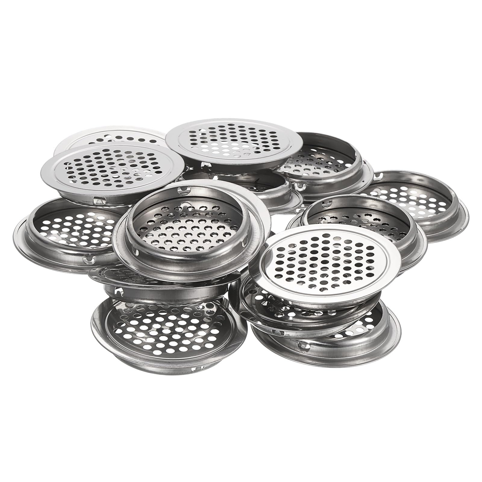 sourcing map 20Pcs Circular Air Vents, 53mm Stainless Steel Mesh Hole Round Soffit Vents for Shoe Cabinet, TV Cabinet, Wardrobe Silver