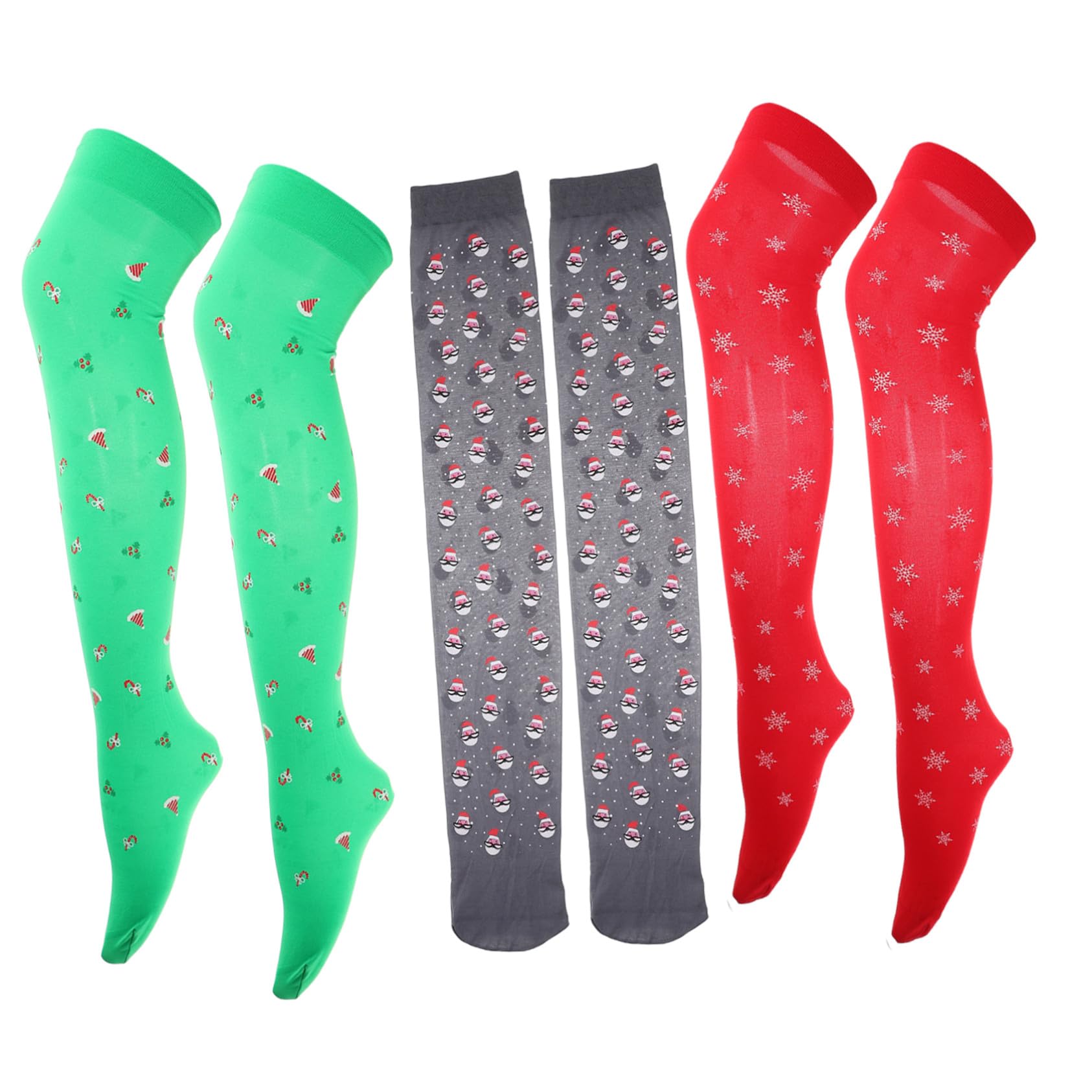 3 Paires Chaussettes Longues de Noël pour Femmes Légères et Élastiques Motif Flocon et Père Noël pour Fête et Cosplay