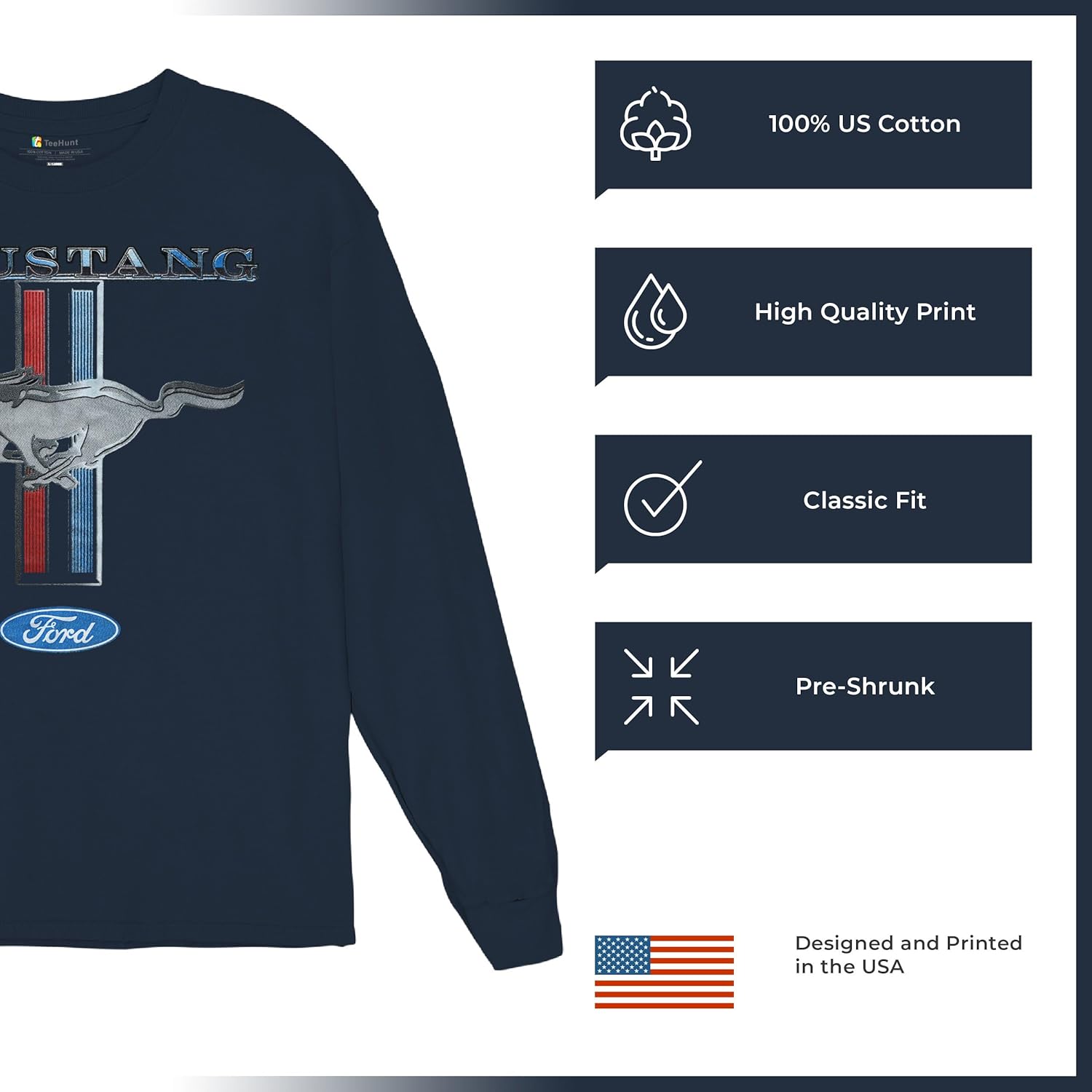 Ford Mustang Classic Long Sleeve T-Shirt GT Cobra Boss 302 Mach 1 Tee