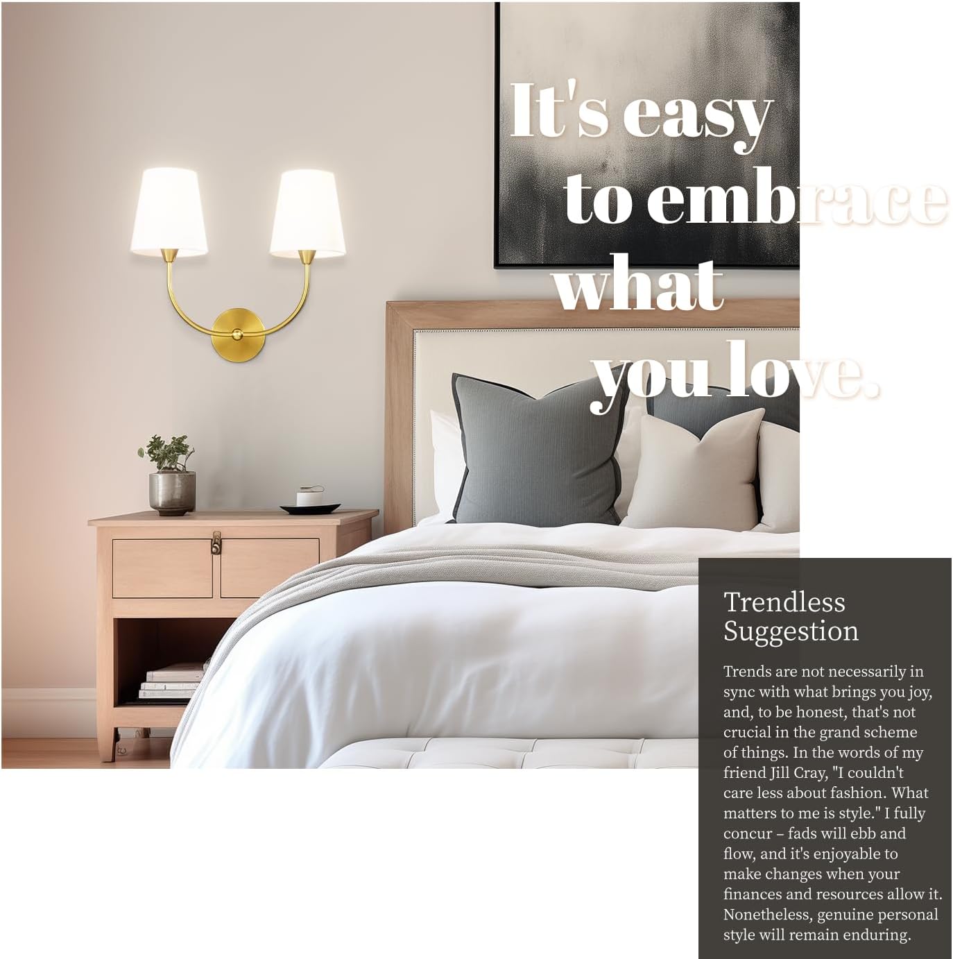 Hamilyeah Double Wall Sconces Gold, 2 Light Bathroom Vanity Sconces Wall Lighting Fixture with Fabric Shade, Modern Double Light Wall Sconce for Living Room, Bedroom, Bathroom, Hallway, Fireplace