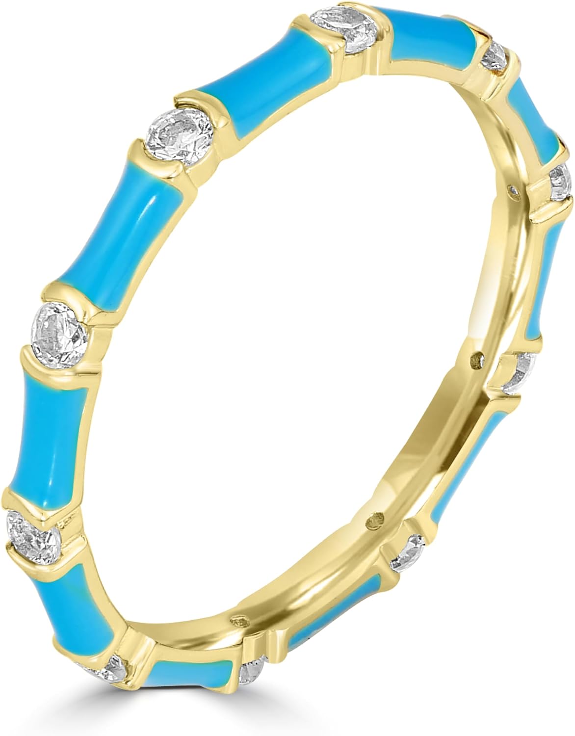 Bob Mackie Jewelry Gold over Brass Black Enamel White Cubic Zirconia Band Ring, Size 7