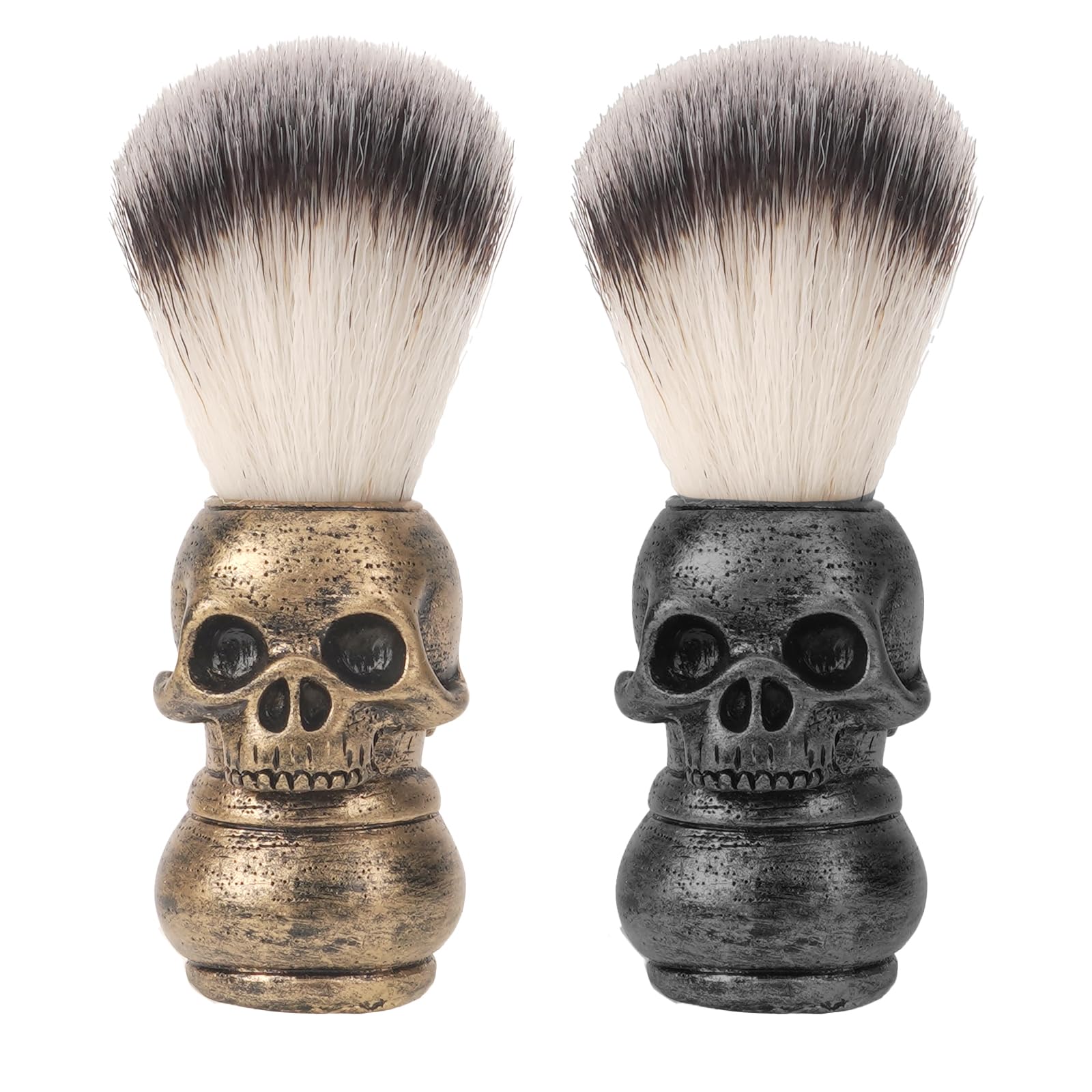 Skull Beard Brush, Shaving Brush for Men, Suitable for Sending Men's Beauty Tools Gifts Makeup Skulls, Hair Salons, Bald Beard Shaving Brush (2 Pcs Black, Golden)