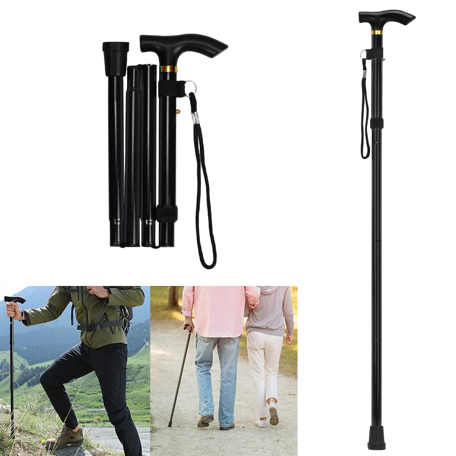 Laska składana, laska damska z regulacją wysokości, kijki trekkingowe męskie eleganckie, laska dla mężczyzn aluminiowa, kije, laska dla pań, kijki turystyczne do uprawiania turystyki pieszej, kempingu