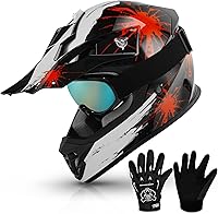 Vista 16 de TCMT Casco de motocross para jóvenes, certificado por DOT, casco de motocross ATV de cara completa para niños con gafas, guantes y bolsa para casco