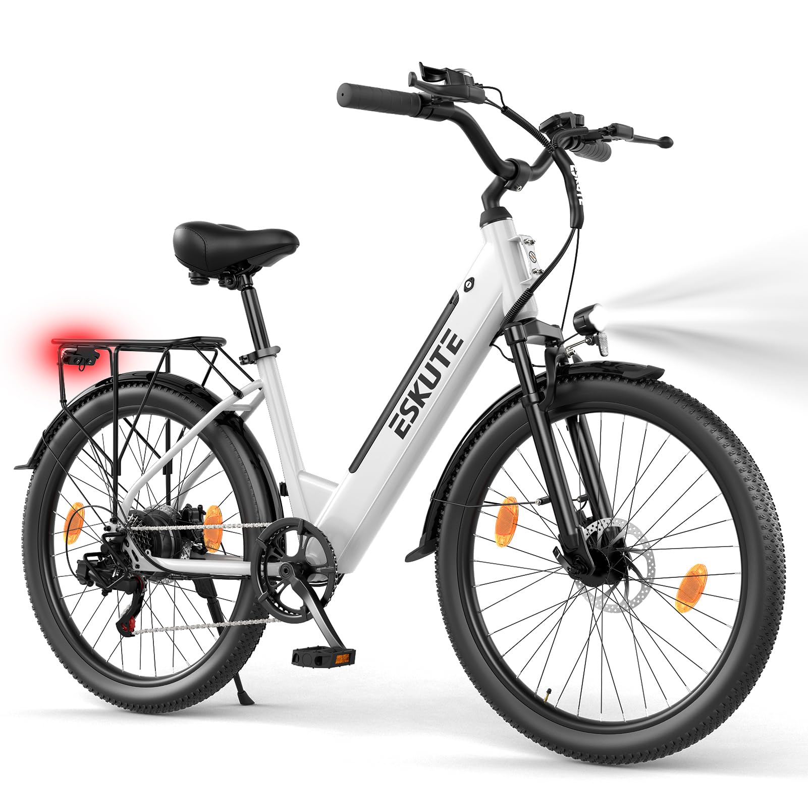 ESKUTE C100 Plus - Bicicleta eléctrica de 26 pulgadas, motor eléctrico de ciudad de 250 W, batería de repuesto de 36 V y 13 Ah, pantalla LCD, para hombre y mujer