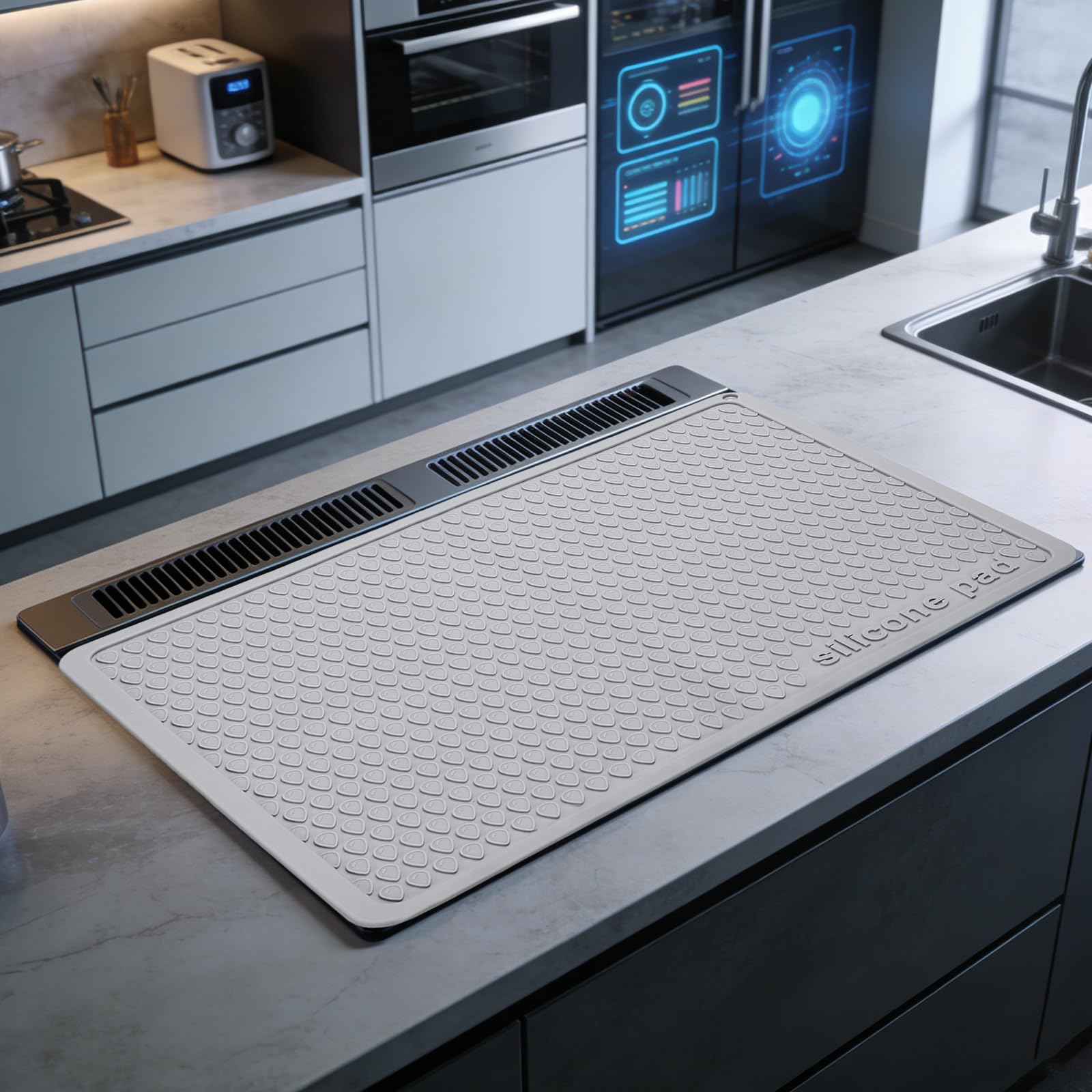 PATIKIL Dish Drying Mat, 16 x 12 Inch Silicone Heat Resistant Drying Pad Stove Top Cover for Kitchen Counter Sink Stove Refrigerator Drawer Liner, Light Gray