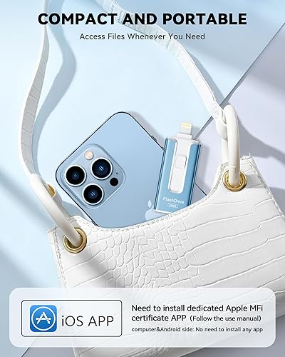 Miniatura 7 de Unidad flash con certificación MFi para iPhone iPad de 512 GB, barra de fotos para almacenamiento de memoria externa, respalda y guarda fotos y