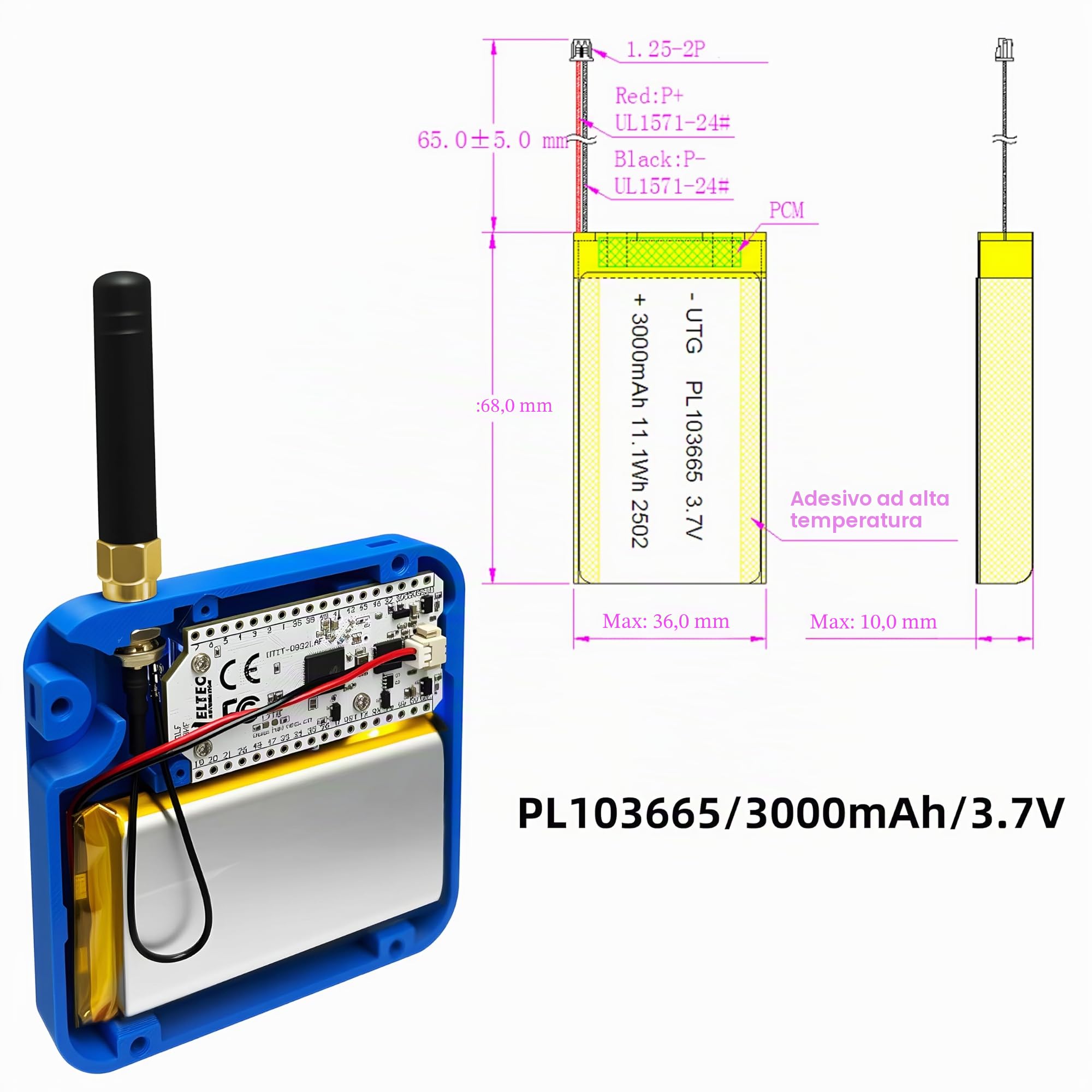 Heltec V3 ESP32 LoRa Dev Board N32 Kit Blu | Con custodia, batteria da 3000 mAh, supporto Meshtastic LoRaWAN WiFi, IoT per controllo industriale Smart Home