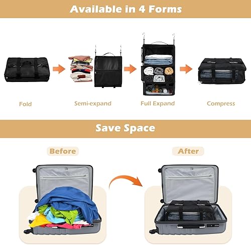 Miniatura 3 de Surblue Estantes colgantes, bolsa de almacenamiento de viaje, cubo de embalaje de compresión para maleta, organizador de armario portátil plegable