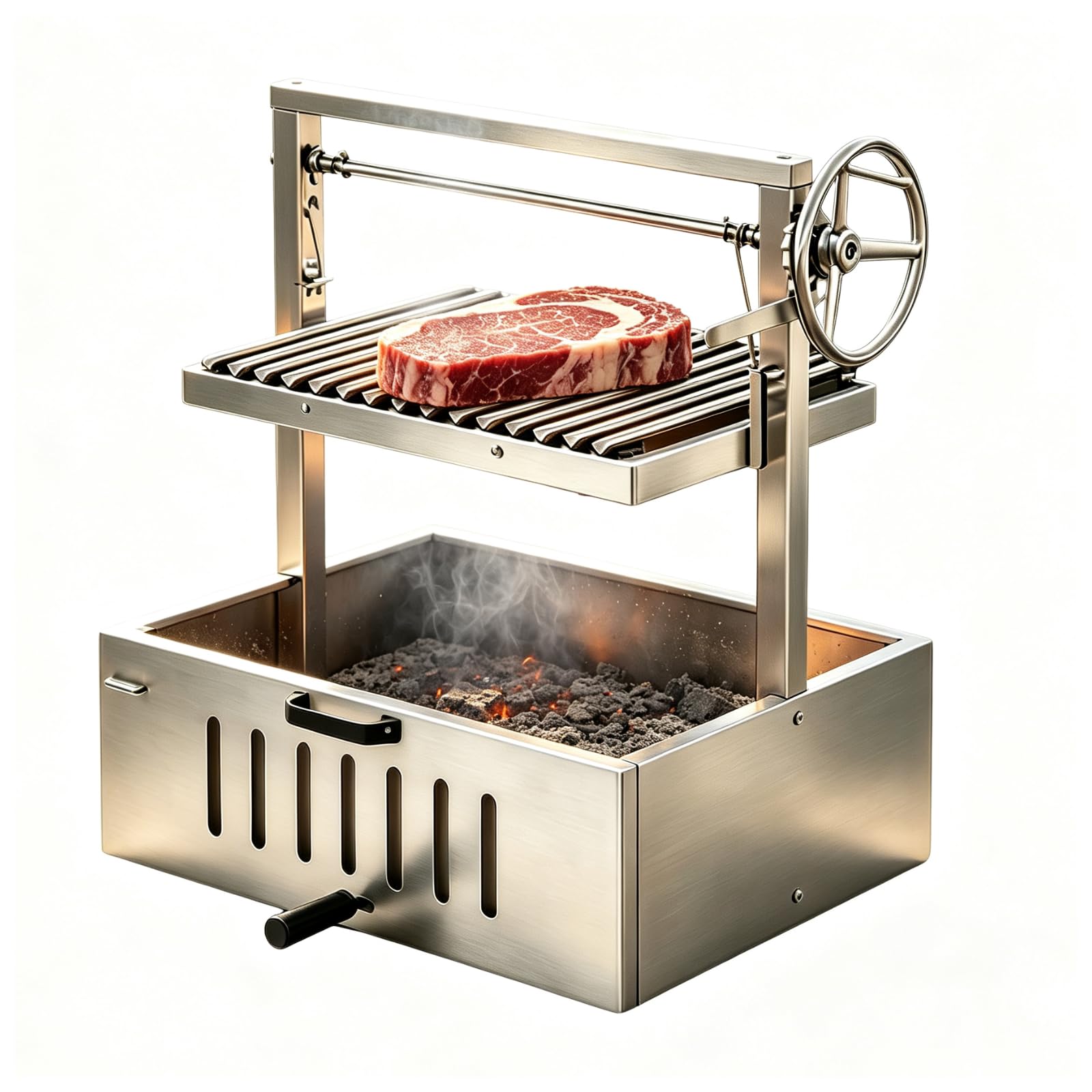 Grill in stile argentino con forno e altezza regolabile 201StainlessSteel | Griglia a V e piastra di cottura regolabili in altezza; disponibili in acciaio inox 201 o 304.