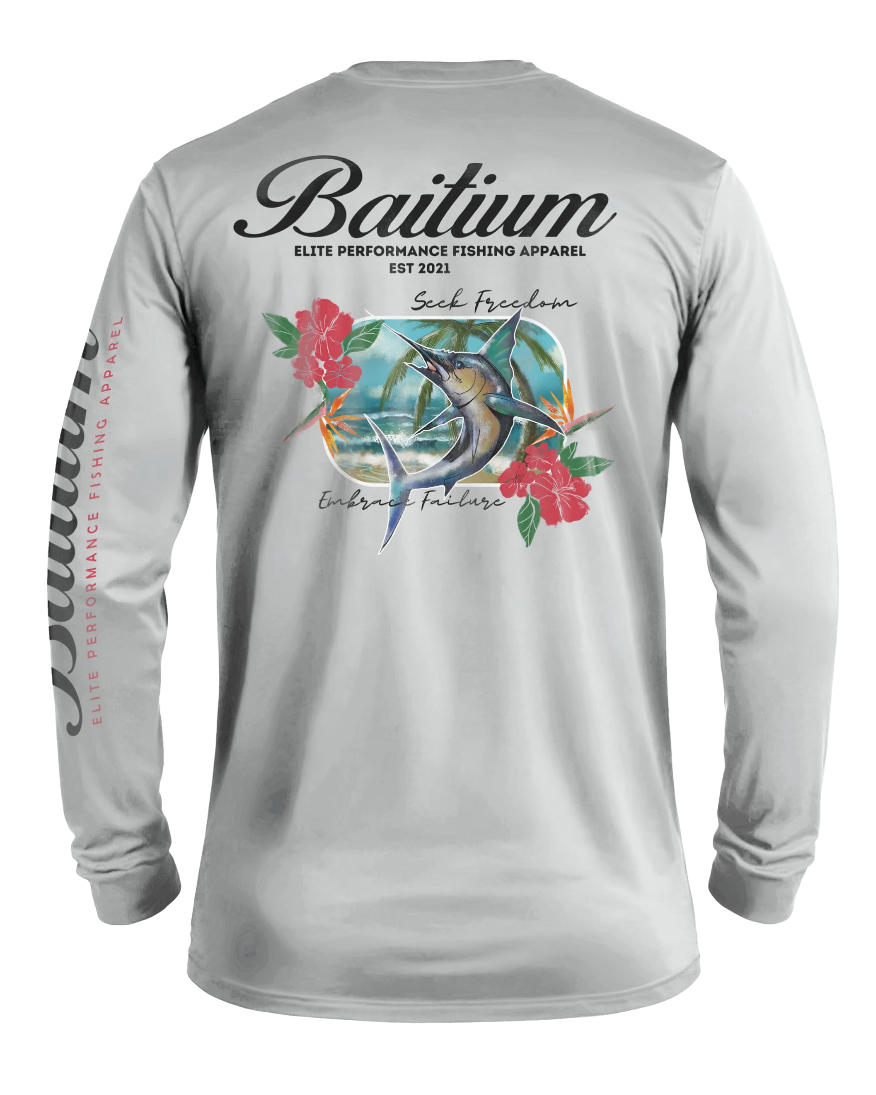 fishing shirts for men,upf50 sun protection long sleeve,quick dry dri fit apparel, wicking rash gaurd, fishing clothes- marlin (large, grey)