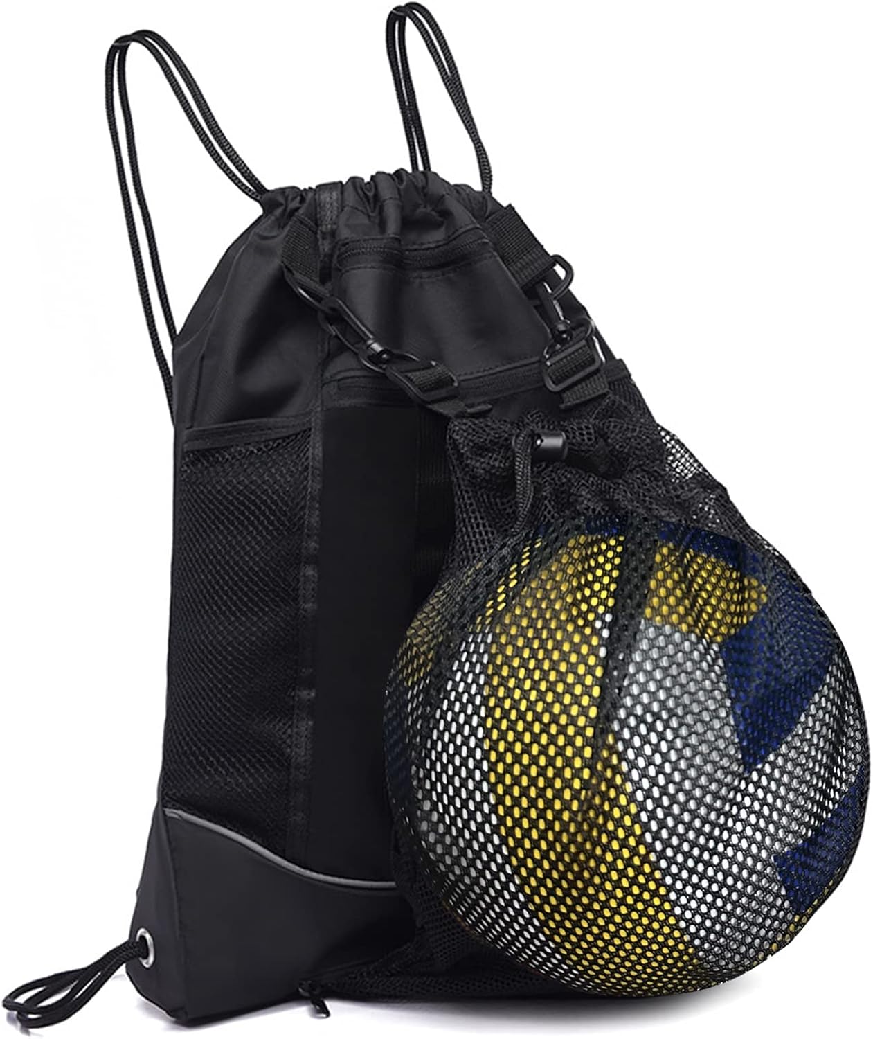 Sports Drawstring Backpack - Teen-Friendly Swim & Gym Bag, Ball Net Storage