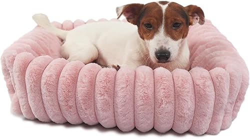 Cute Small Dog Beds for Small Dogs Girl and Cats Washable,Rectangle Cat Bed with Sides Orthopedic Soft Cozy Calming Sleeping Puppy Beds Pink Pet