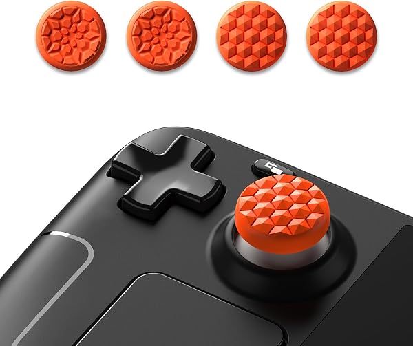 PlayVital Thumb Grip Caps for Steam Deck LCD & OLED, Silicone Thumbsticks Grips Joystick Caps for Steam Deck Accessories - Diamond Grain & Crack Bomb Design Orange - 2