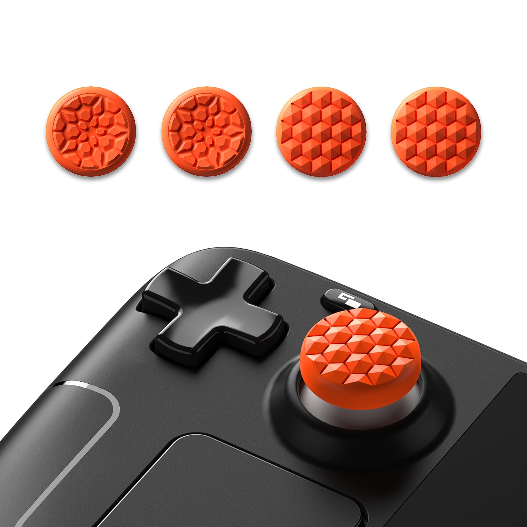 PlayVital Thumb Grip Caps for Steam Deck LCD & OLED, Silicone Thumbsticks Grips Joystick Caps for Steam Deck Accessories - Diamond Grain & Crack Bomb Design Orange - 2