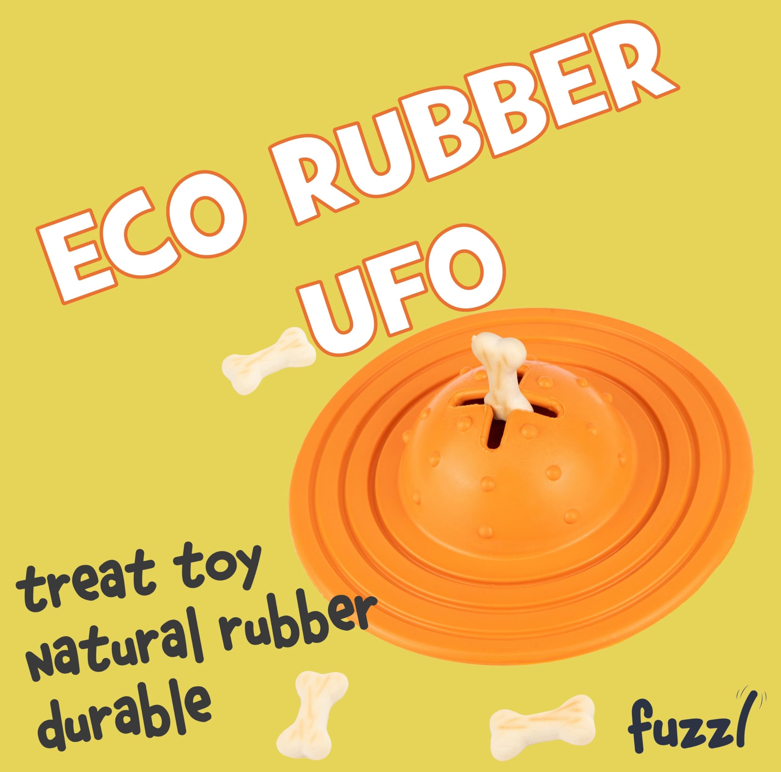 Fuzzl Eco Rubber Chuck & Treat Sky Saucer, Orange - Image 2