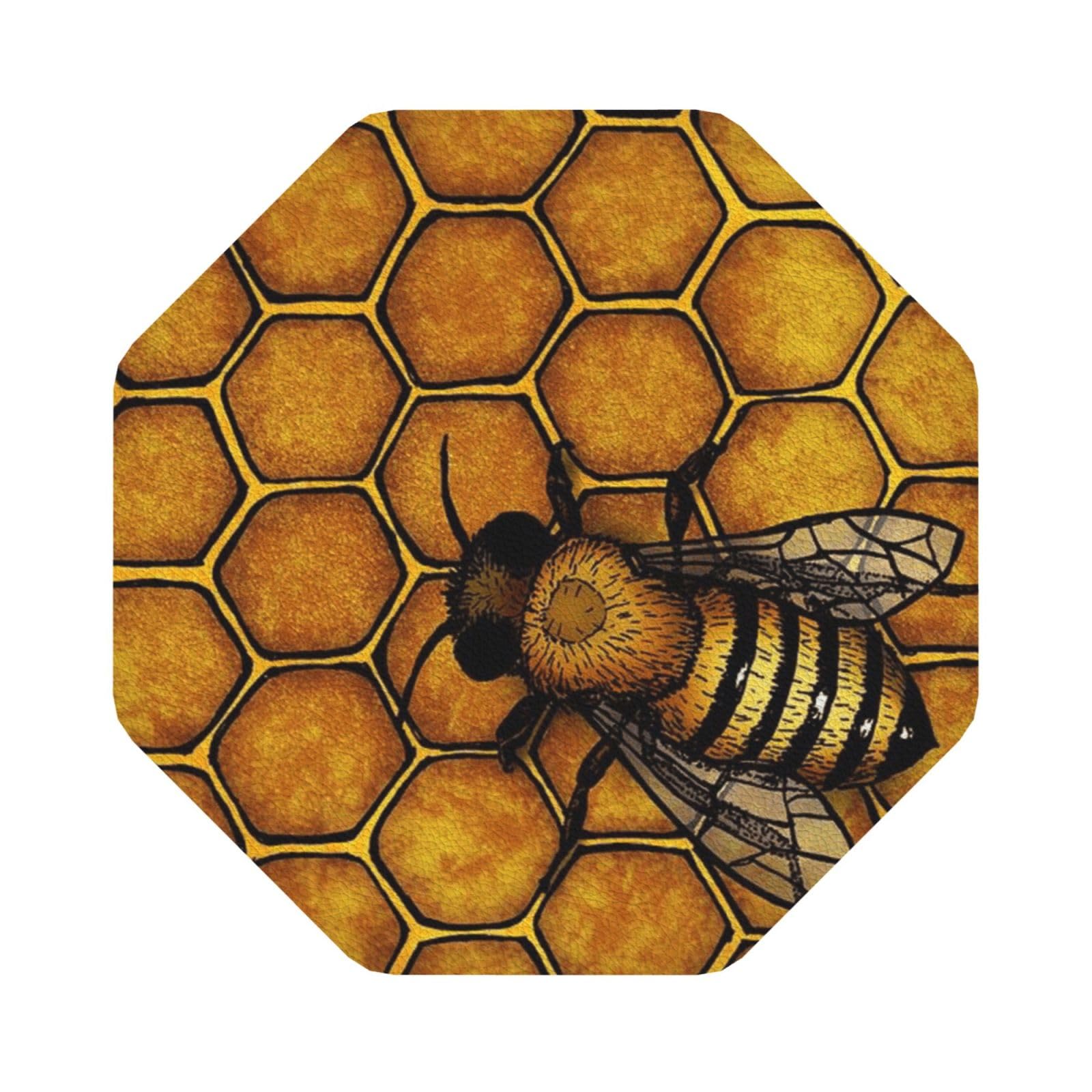 Bee Honeybee PU Leather Coasters Set of 6 Octagon Drink Coasters
