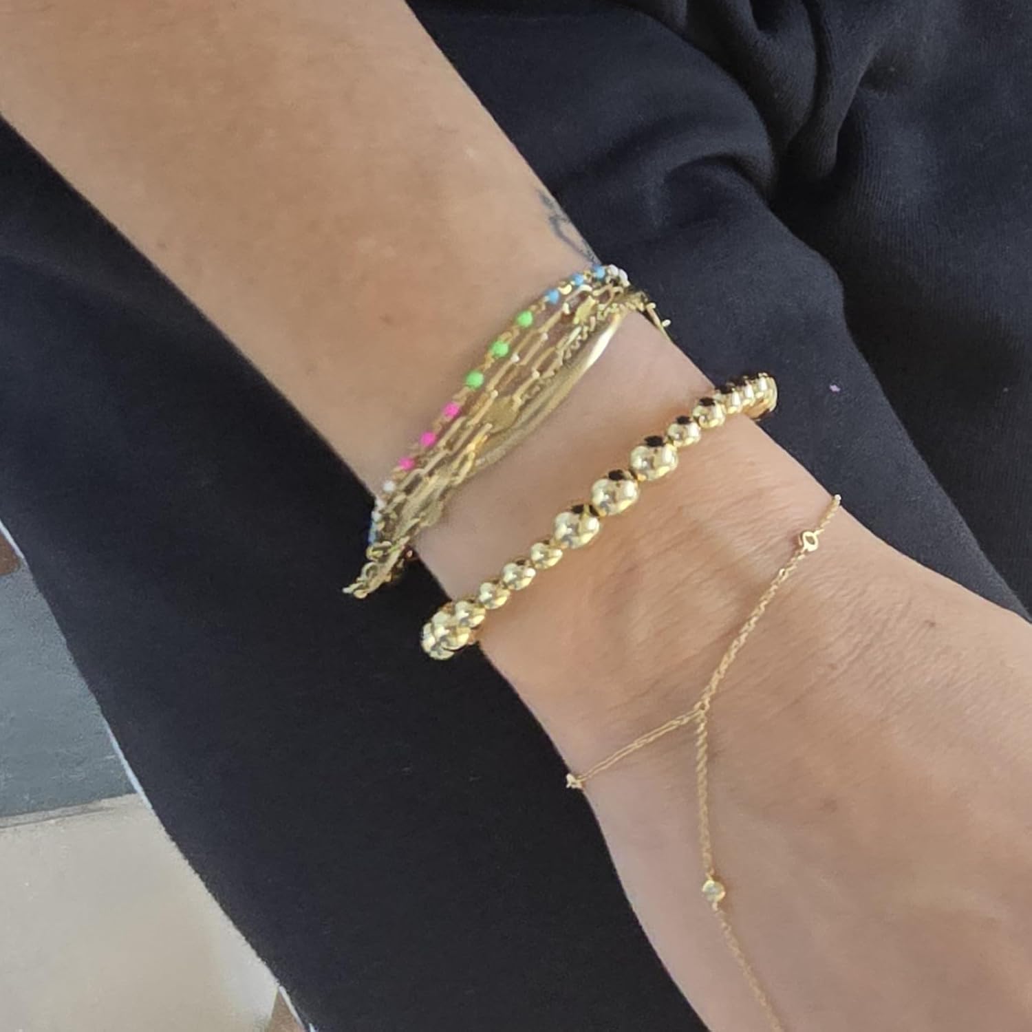 Anela 14kt Gold Filled Beaded Stretch Bracelet - 5mm & 7mm Beads, Tarnish-Free Dainty Jewelry for Women, Great Gift Idea for any Occasion