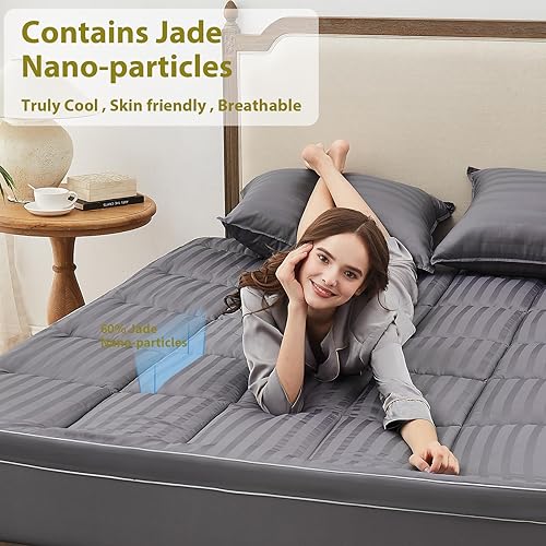 Miniatura 4 de Cubrecolchón tamaño individual para personas que duermen con calor, ultra suave y transpirable, relleno de fibra de soja natural con bolsillo