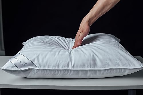 Miniatura 3 de Almohadas suaves de plumón de ganso, una almohada, 100% algodón, almohada de apoyo para cama, de rayas blancas, tamaño Queen, 20 x 30 pulgadas