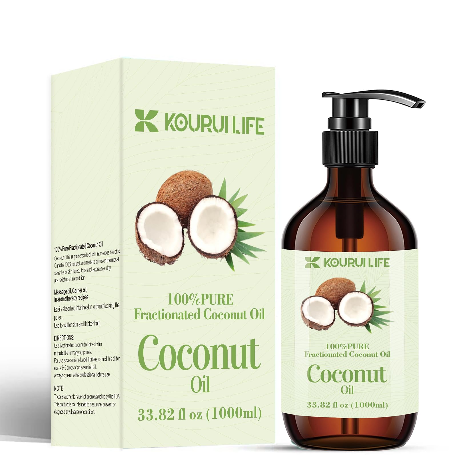 Bio Kokosöl - 1000mL (1L) Rein Fraktioniertes Kokosnussöl, Kokosfett, Kaltgepresst, Rohkostqualität, zum Kochen, Braten und Backen, für Haut, Körper und Haare-Coconut Oil