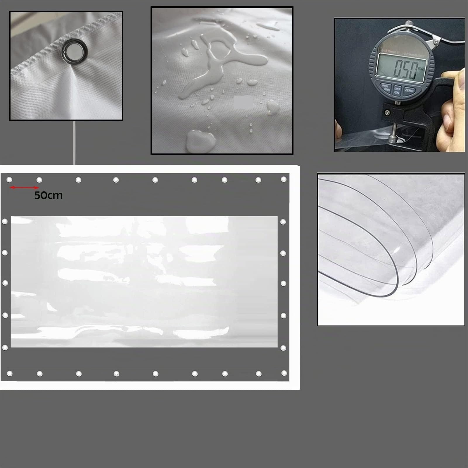 AWSAD Rideau Imperméable Extérieur, Bâche en Plastique Transparent, avec Perforé Panneau de Rideau，pour Pergola, Terrasse, Rideaux Latéraux de La Tente (Color : Gray, Size : 4x2.5m)