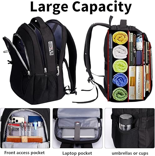 Miniatura 4 de Mochila antirrobo para portátil con carga USB compatible con portátil de 15.6 pulgadas con bloqueo incluido., Negro