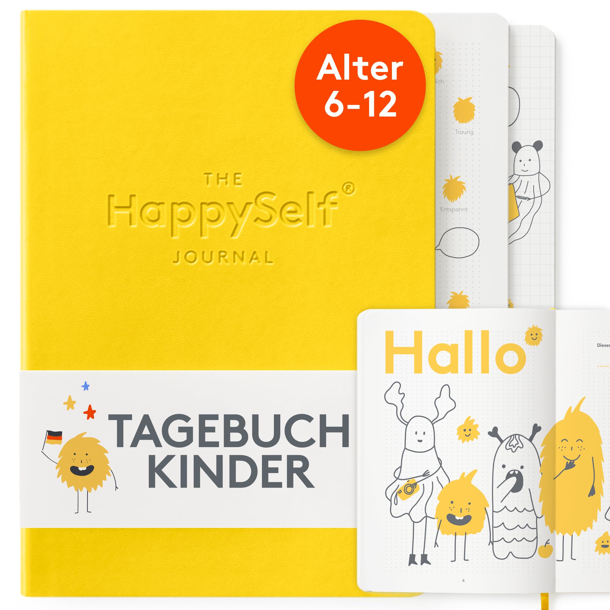 HappySelf – Das preisgekrönte Tagesjournal im Alter von 6-12 Jahren zur Förderung des Glücks, zur Entwicklung positiver Gewohnheiten [Deutschsprachige Ausgabe] für Kinder (Gelb)