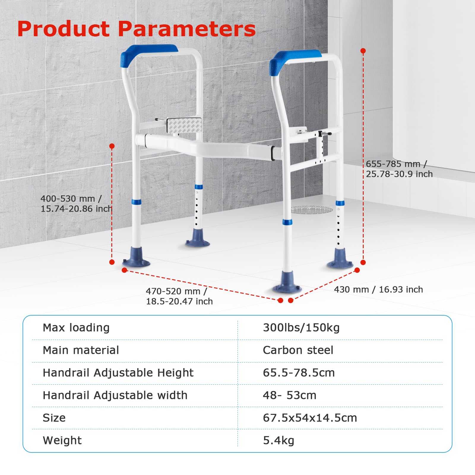 YUCHENGTECH Supporto WC per Anziani Barra di Sicurezza per WC Barre Regolabili per WC in Altezza e Larghezza Supporta 150 kg per Anziani, Disabili, Handicap