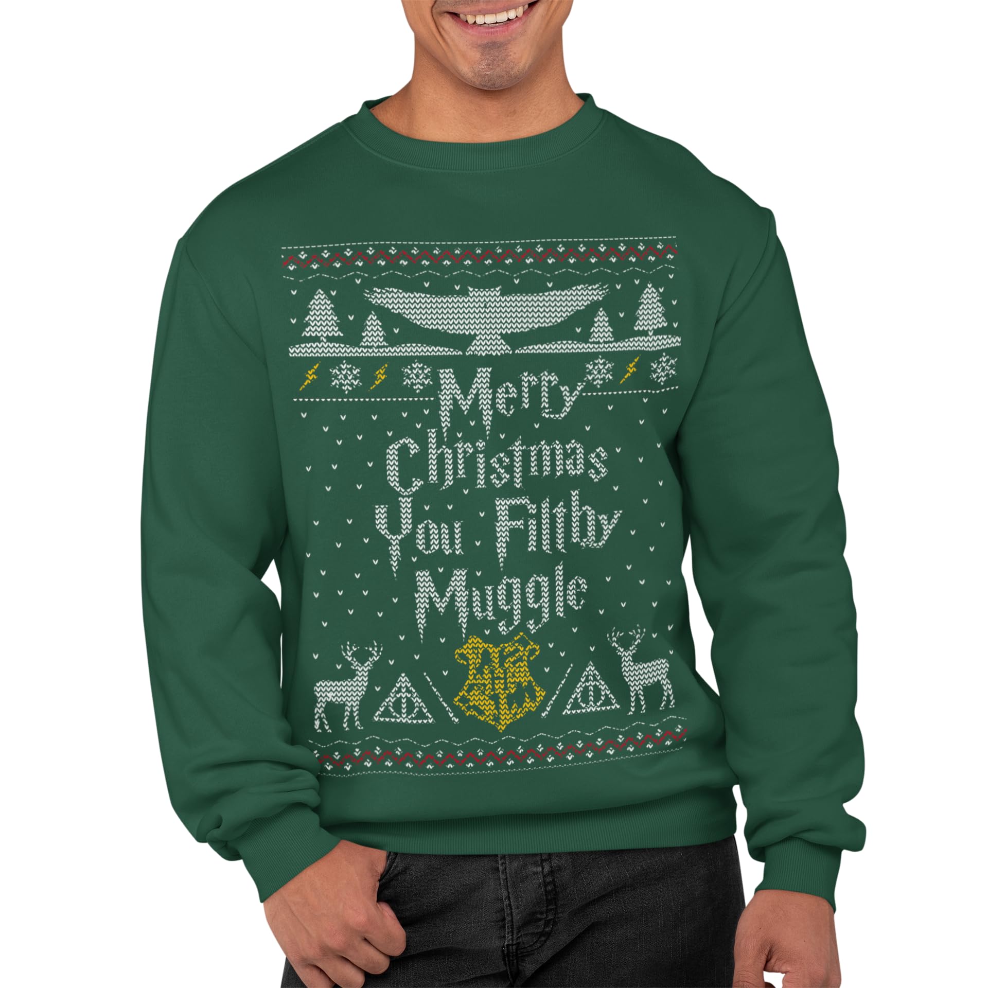 Graphic Impact Unisex Green Merry Christmas Ya Filthy Mug Ugly Jumper Funny Printed Sweatshirt(, Xlarge)