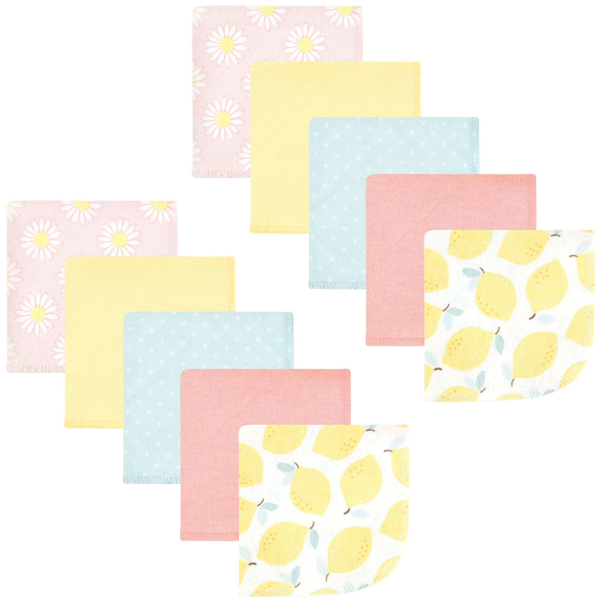 Hudson Baby Unisex Baby Flannel Cotton Poly Washcloths, Lemon Daisy 10 Pack, One Size