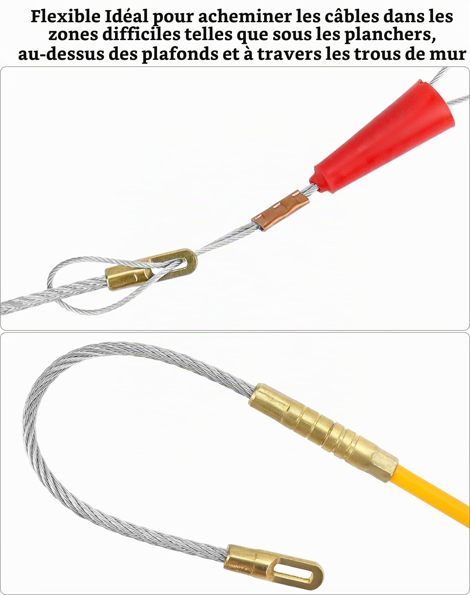 QWORK® Tire Fil Electrician 50 Mètres, Aiguille Electricien, Pour La Pose De Câbles Avec Ressort De Guidage, Diamètre 4 mm