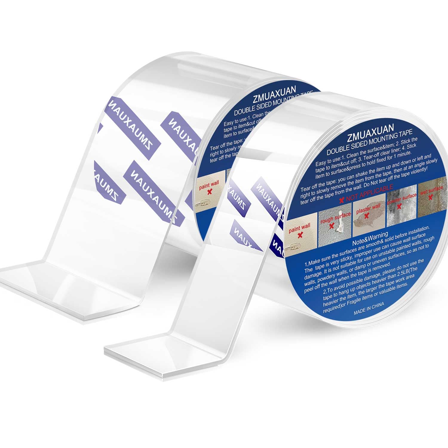 Double Sided Tape Heavy Duty, Clear Wall Mounting Tape, Picture Hanging Adhesive Strips Removable, Strong Poster Glue Adhesive Tape, Nano Tape Sticky Tack for Carpet, Hangers, Frame, 2 Pack Extra Wide