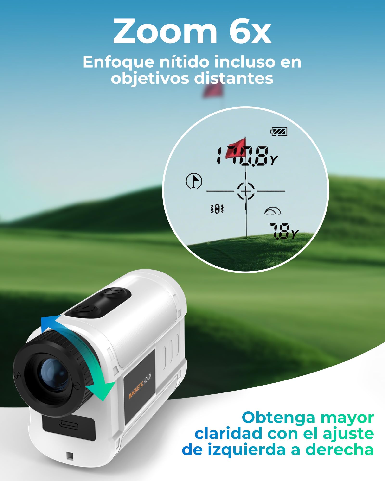 Telémetro de Golf CIGMAN, Pantalla Lateral Digital de 1000 m, compensación de Pendiente de ±1 m, preciso, Ocular de 25 mm, Recargable, telémetro láser Tipo C para Campos de Golf y competiciones.