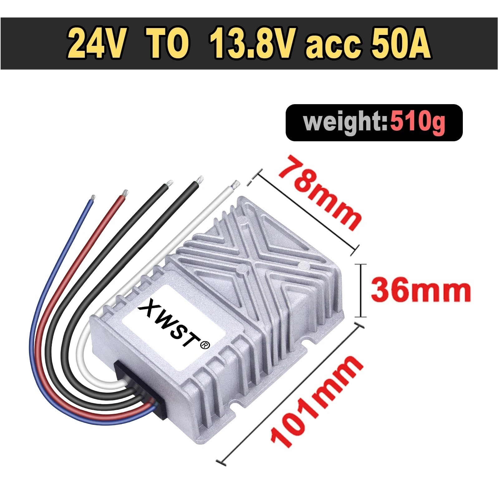 Konwerter DC DC 24 V na 13,8 V 40 A regulator napięcia stopniowego 8 V-40 V do 13,8 V wodoodporny moduł (50 A 101 srebrny ACC)