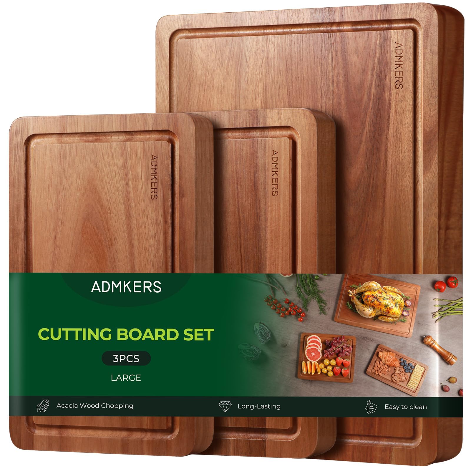 ADMKERS Acacia Wood Cutting Board Set