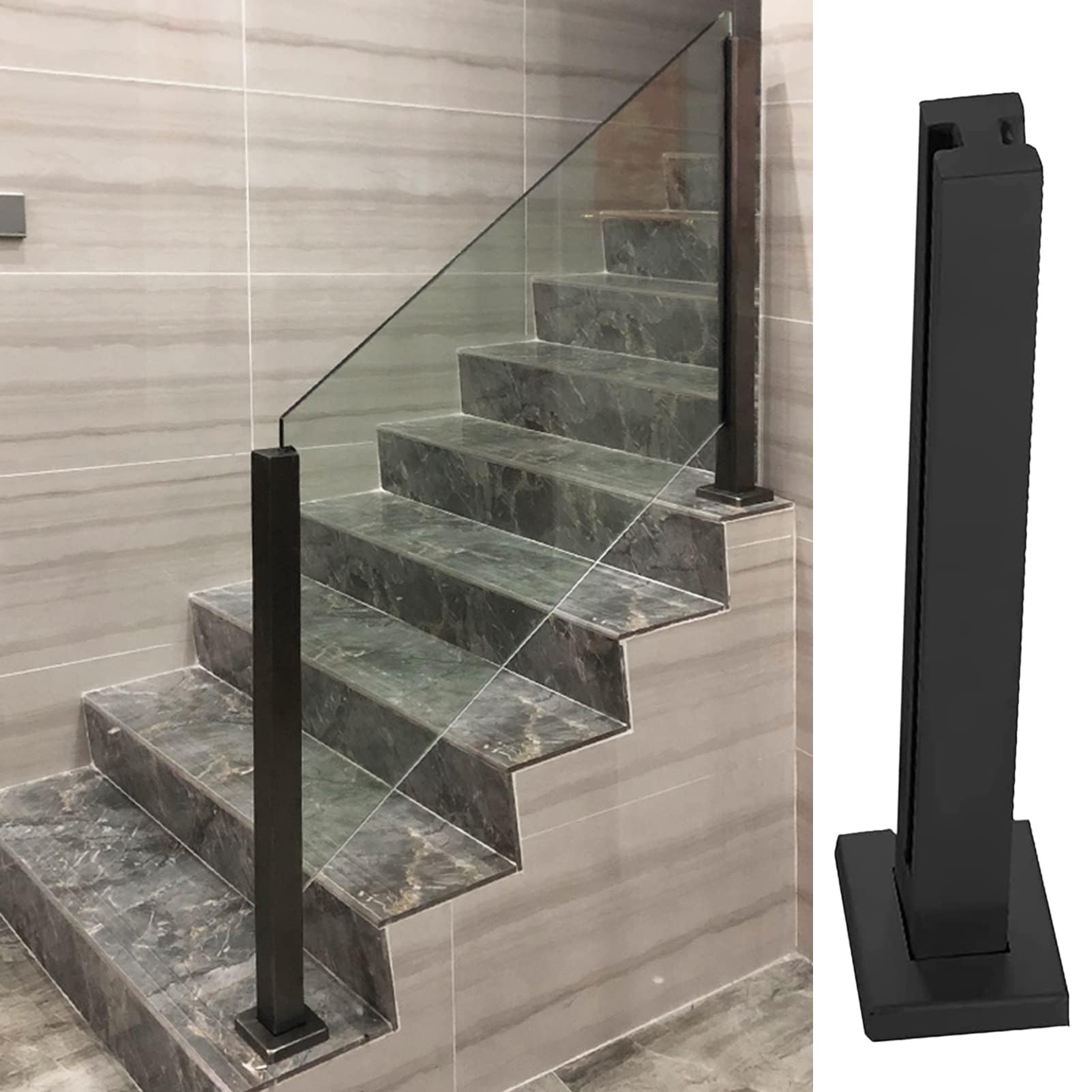 GJZNJYL Black Stainless Steel Square Glass Railing Post, 85cm/95cm/105cm Tall, Modern Staircase Balustrade for Interior & Exterior Use, Elegant Mid Post Design